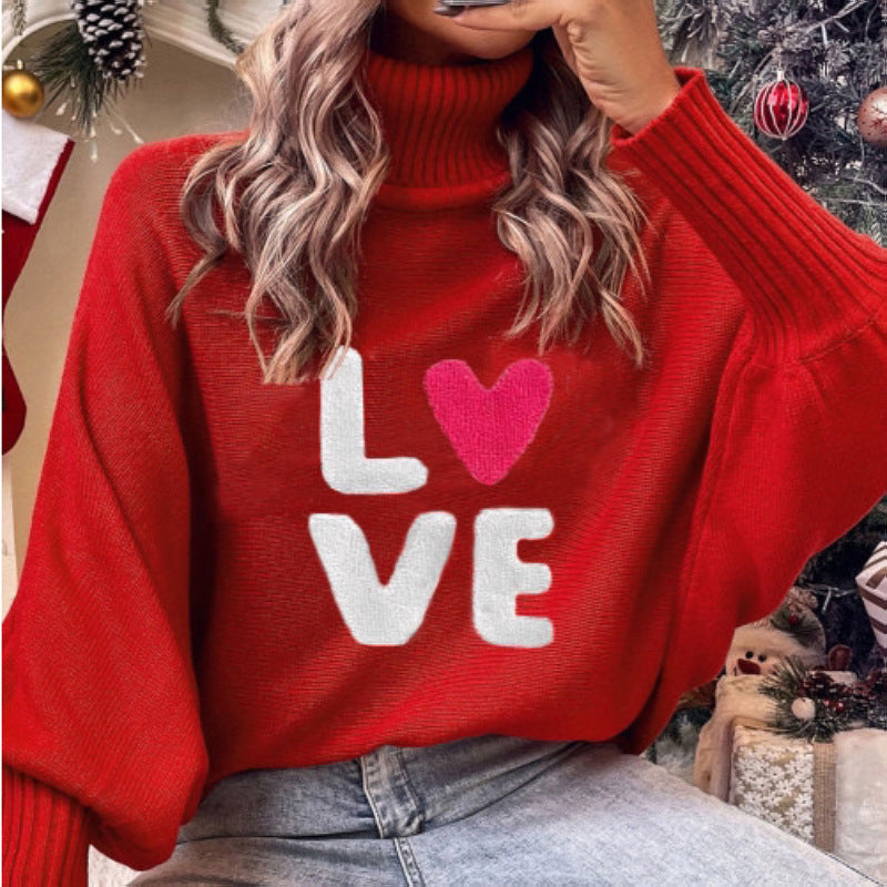 Women's Christmas Turtleneck Loose Batwing Sleeve Outer Sweaters