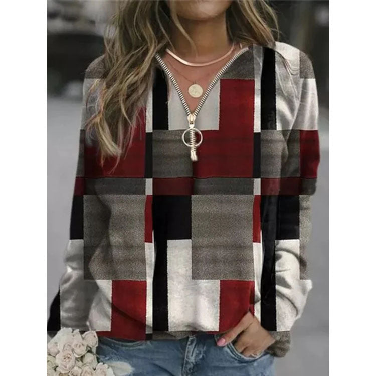 Fashion Women's Creative Plaid Fleece Pullover Sweaters