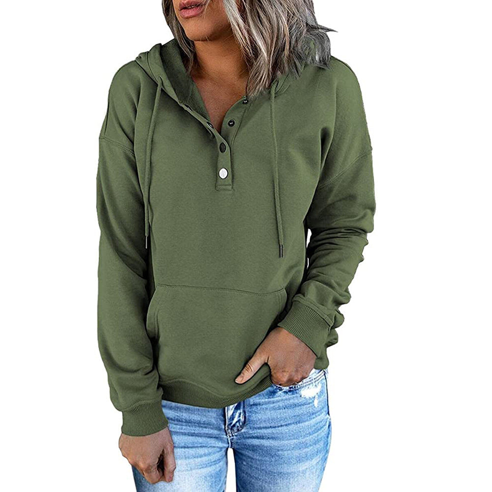 Women's Sleeve Loose Casual Hooded Drawstring Pocket Sweaters