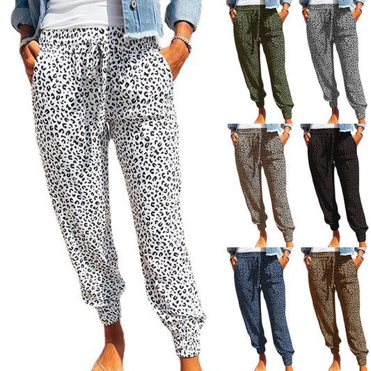 Pantalon d'été ample imprimé léopard pour femme