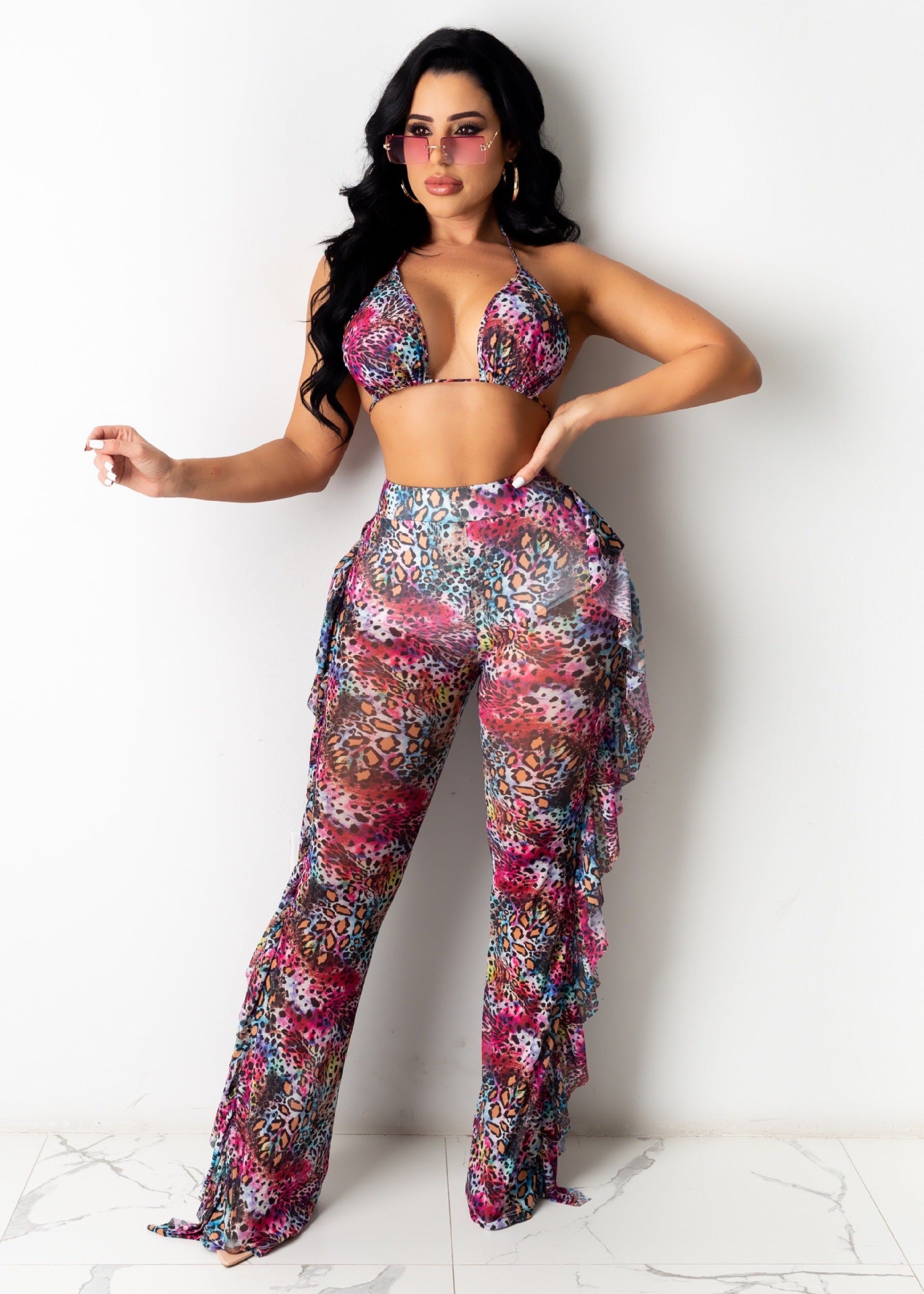 Women's Sexy Digital Printing Swimsuit Mesh Two-piece Suits