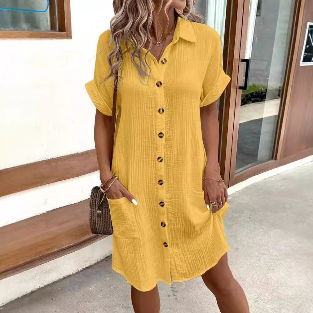 Women's Casual Solid Color Single-breasted Mid-length Sleeve Dresses