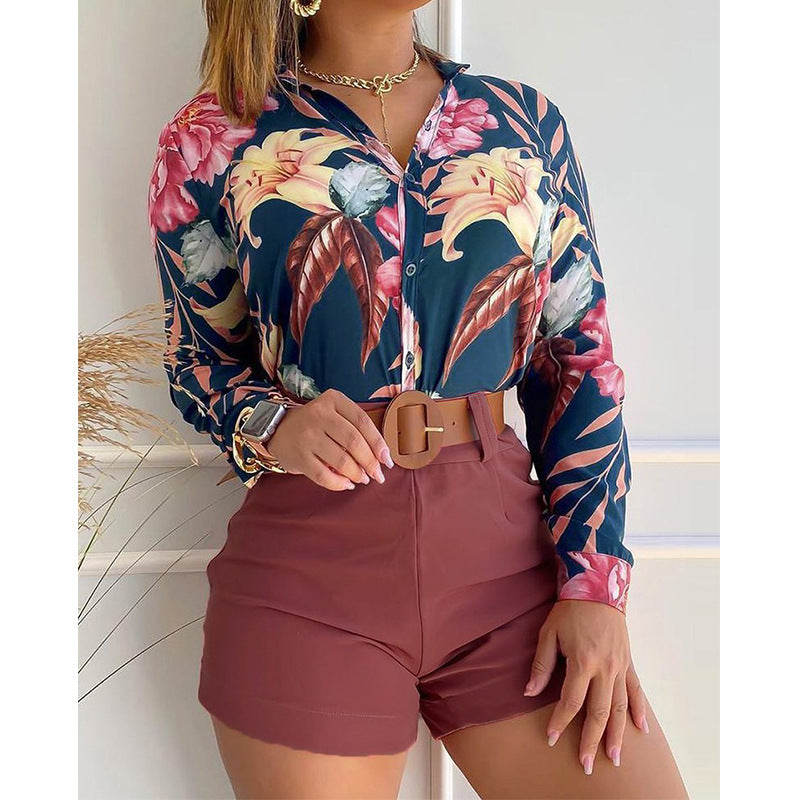 Women's Fashion Digital Printing Collar Long Sleeve Tops