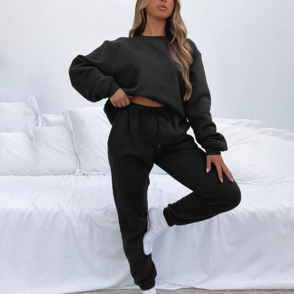 Women's Color Round Neck Pullover Fashion Casual Suits