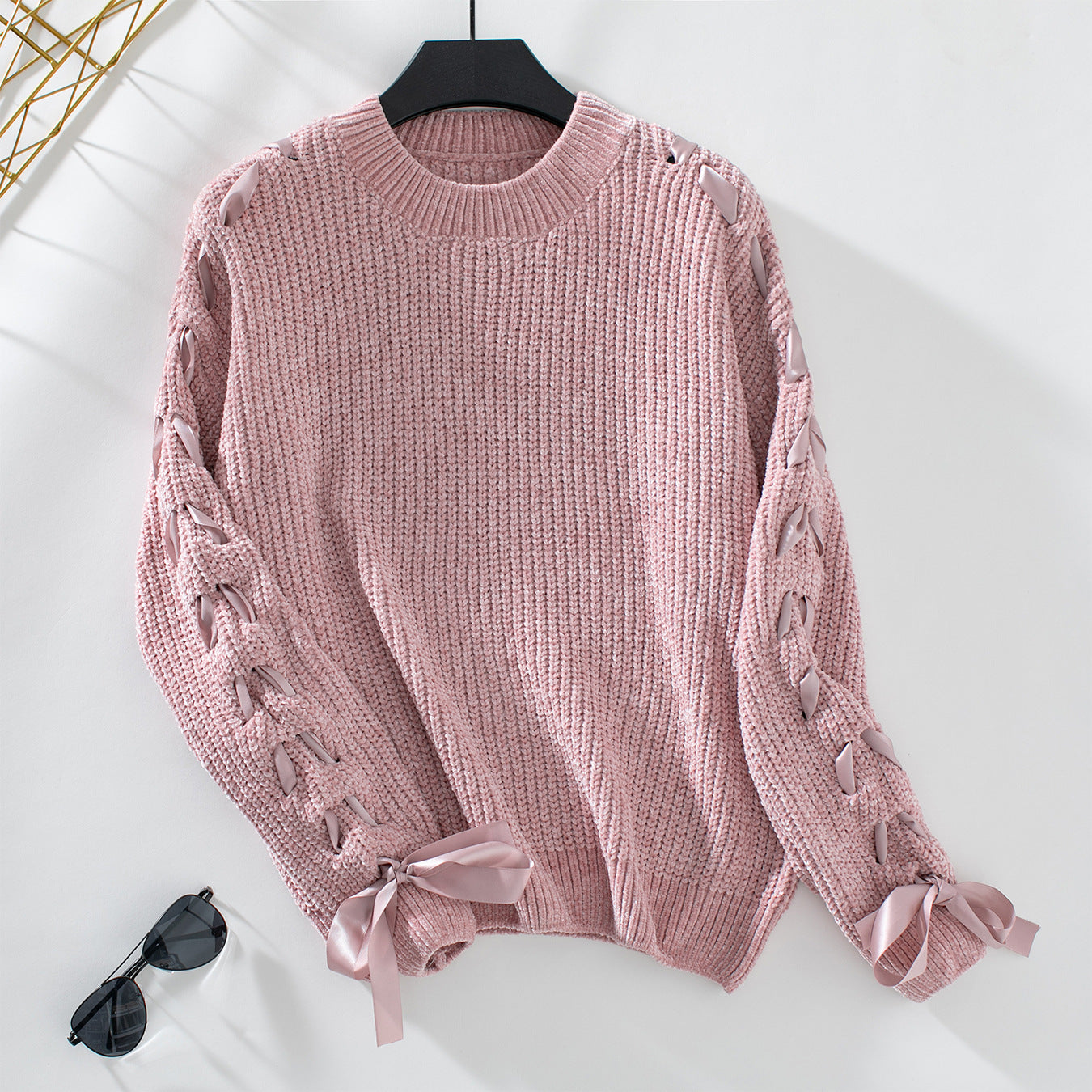 Women's Bow Pullover Loose Casual Long Sleeves Sweaters