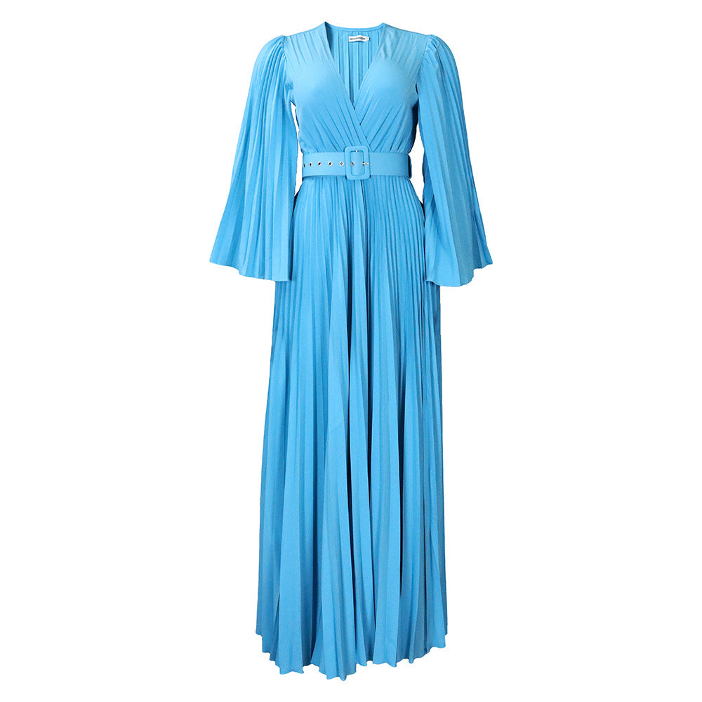 Women's V-neck Sexy Pleated Formal Swing Maxi Dresses