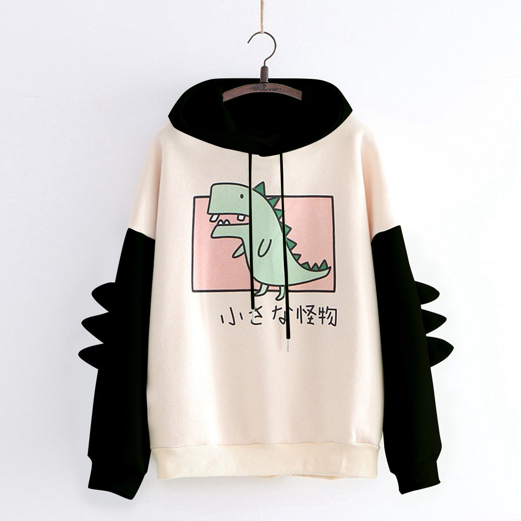 Women's Printed Dinosaur Contrast Color University Style Sweaters