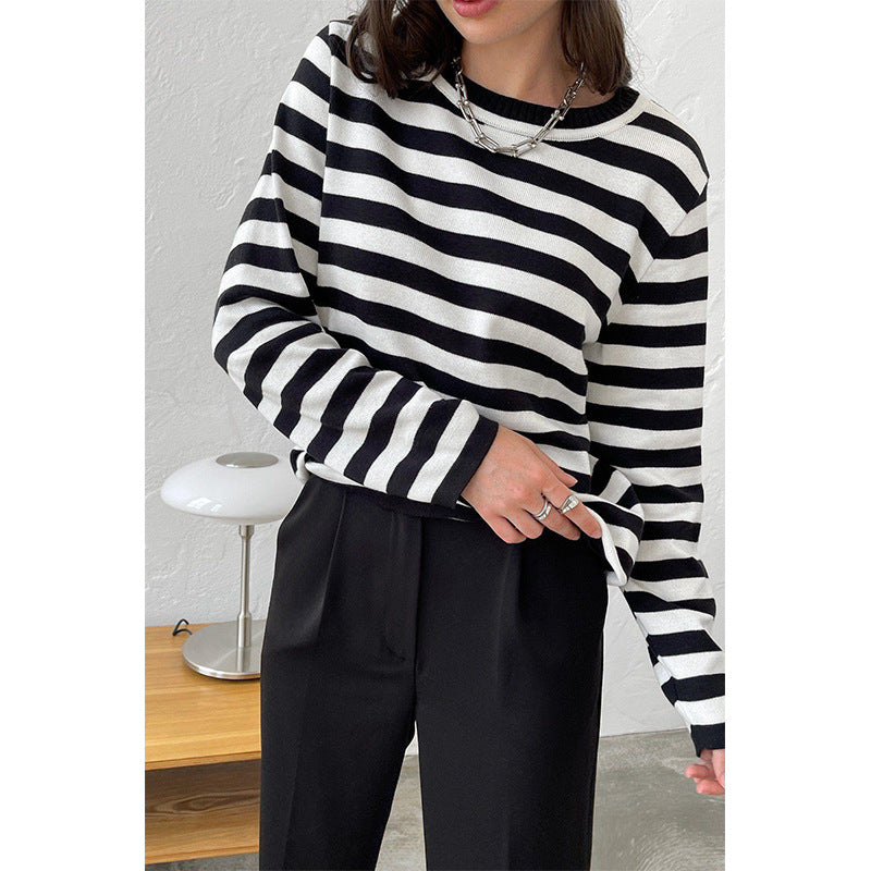 Women's Knitted Striped Versatile Classic Retro Pullover Sweaters