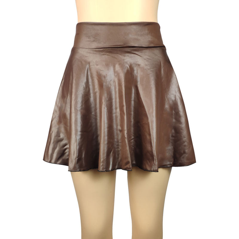 Women's Swing High Waist Faux Leather Sundress Skirts