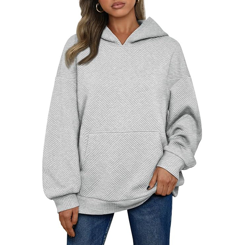 Women's Oversized Textured Hooded Pocket Sweatshirt Sweaters