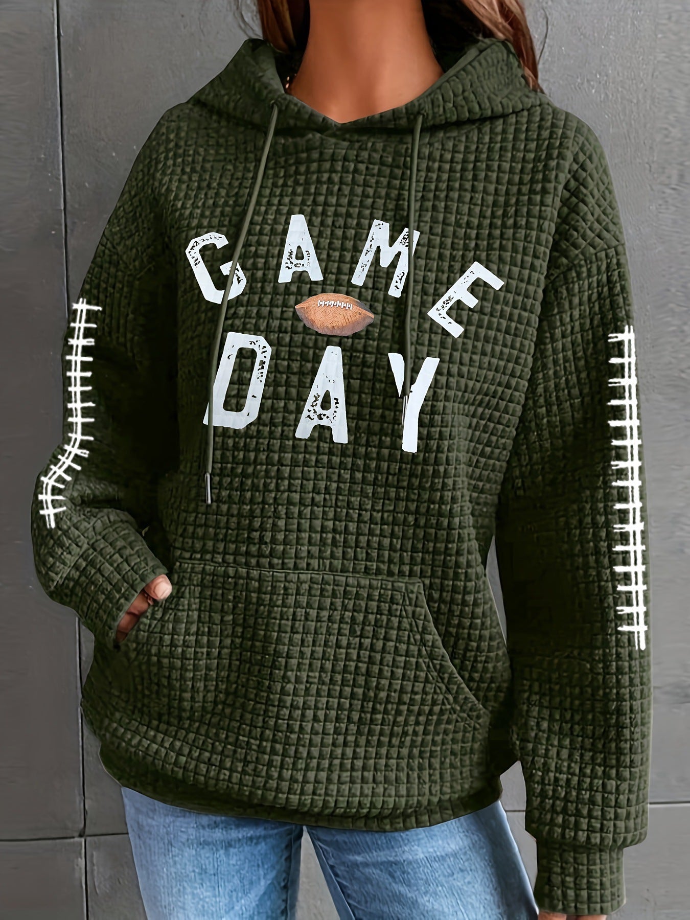 Women's Waffle Match Day Letter Print Round Sweaters