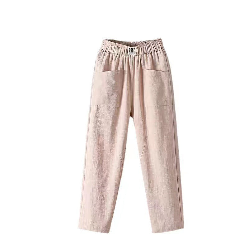 Pantalon d'été ample et amincissant en lin pour femme, coupe droite, longueur cheville