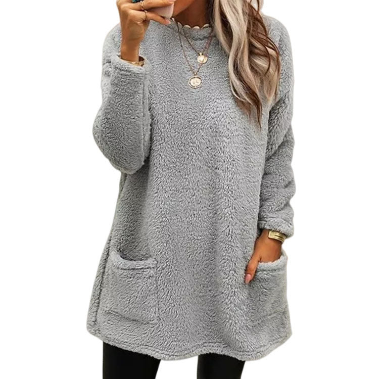 Women's Long Sleeve Pocket Fleece Sweatshirt T-shirt Sweaters