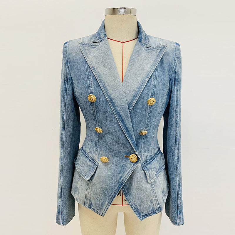 Magnifiques blazers en denim à double boutonnage et à boutons de lion