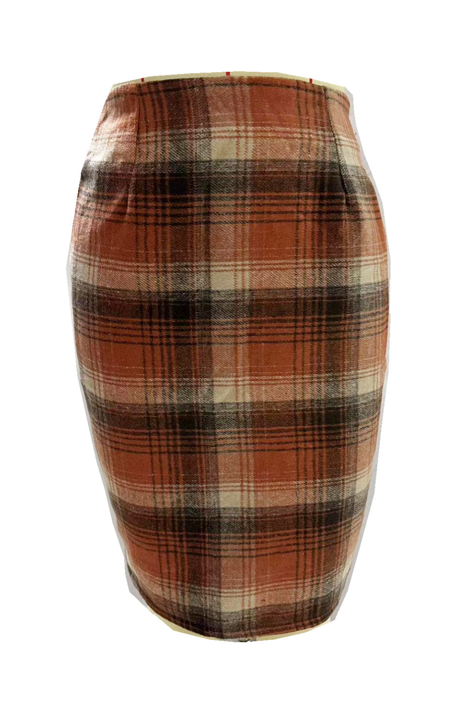 Women's Tartan High Waist Tight Knee-length Wool Skirts