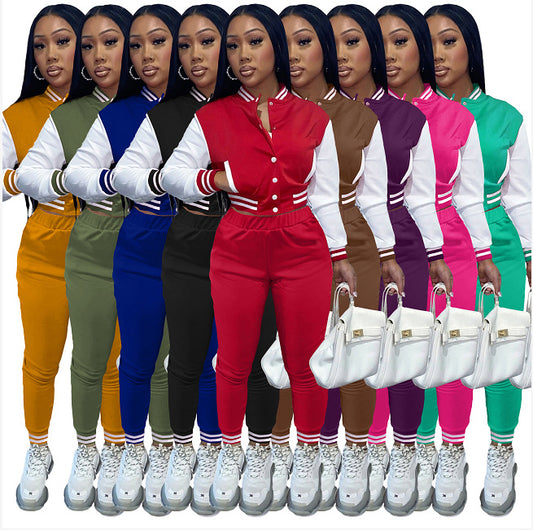 Women's Color Single-breasted Stitching Long Sleeve Uniform