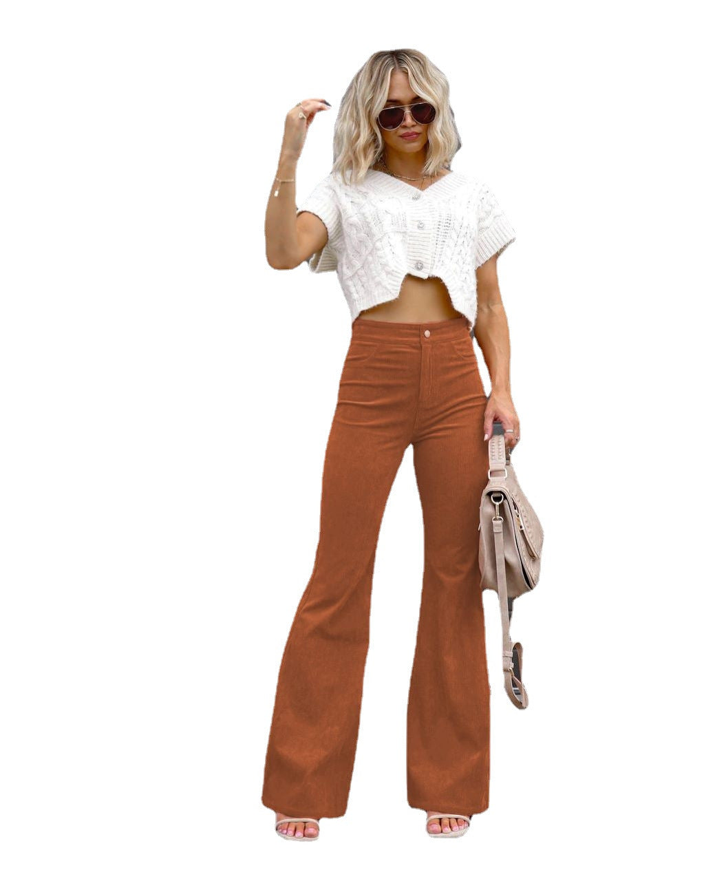 Women's Winter Solid Color Corduroy Elegant Trousers Pants