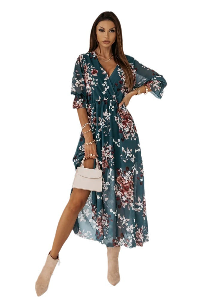 Women's Fashion Sleeve Printed Dress Color Dresses