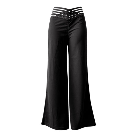 Pantalon décontracté taille haute pour femme avec ceinture et coupe droite