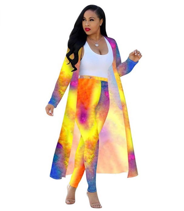 Women's New Long-sleeved Printed Cloak Two-piece Suits