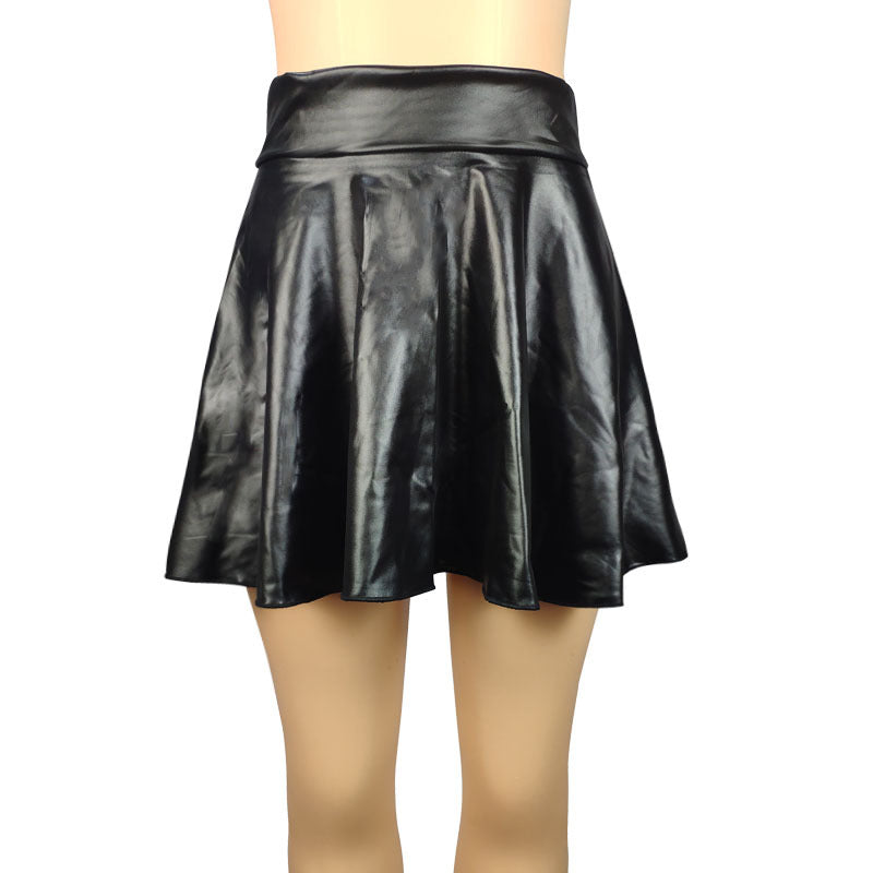 Women's Swing High Waist Faux Leather Sundress Skirts