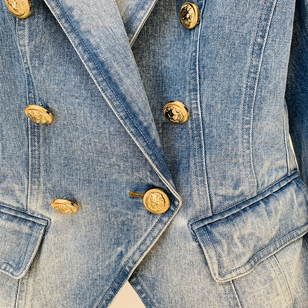 Magnifiques blazers en denim à double boutonnage et à boutons de lion