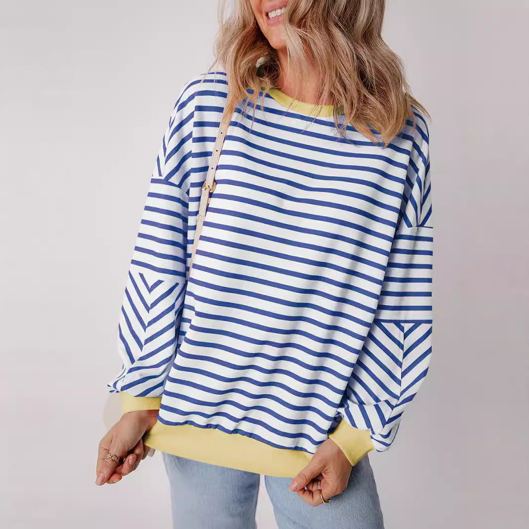 Women's Fashion Striped Round Neck Casual Warm Pullover Sweaters