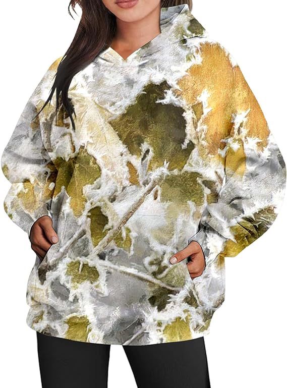 Women's Camouflage Hoodie Maple Leaf Print Oversized Sweaters