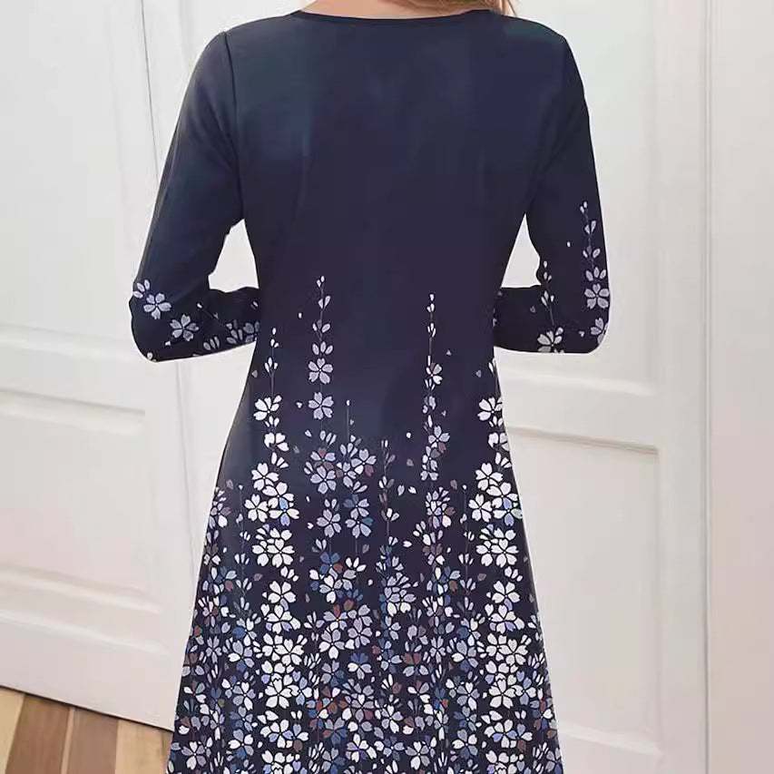 Women's Floral Print Collar Mid-length Dress Dresses