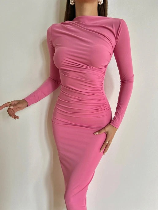 Women's Zipper Long Sleeve Off Shoulder One-step Dresses