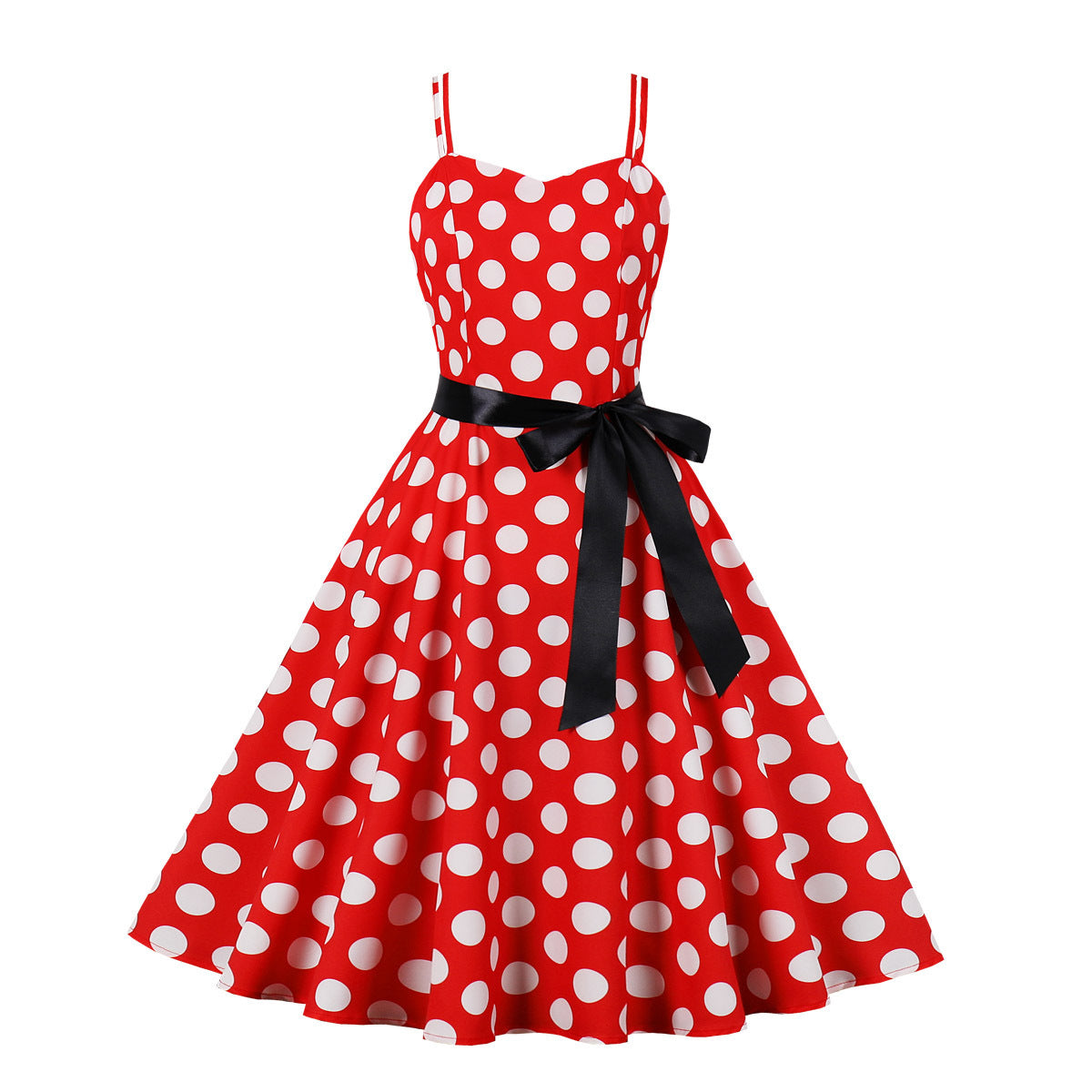 Women's Dot Dress Retro Big Swing Suspender Dresses