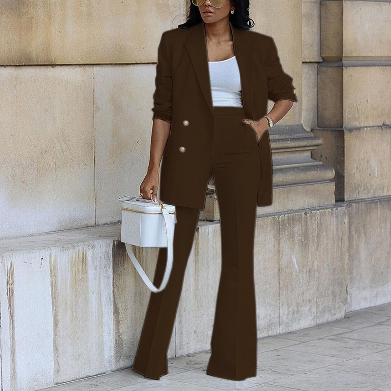 Women's Solid Color Wide Leg Two-piece Suits