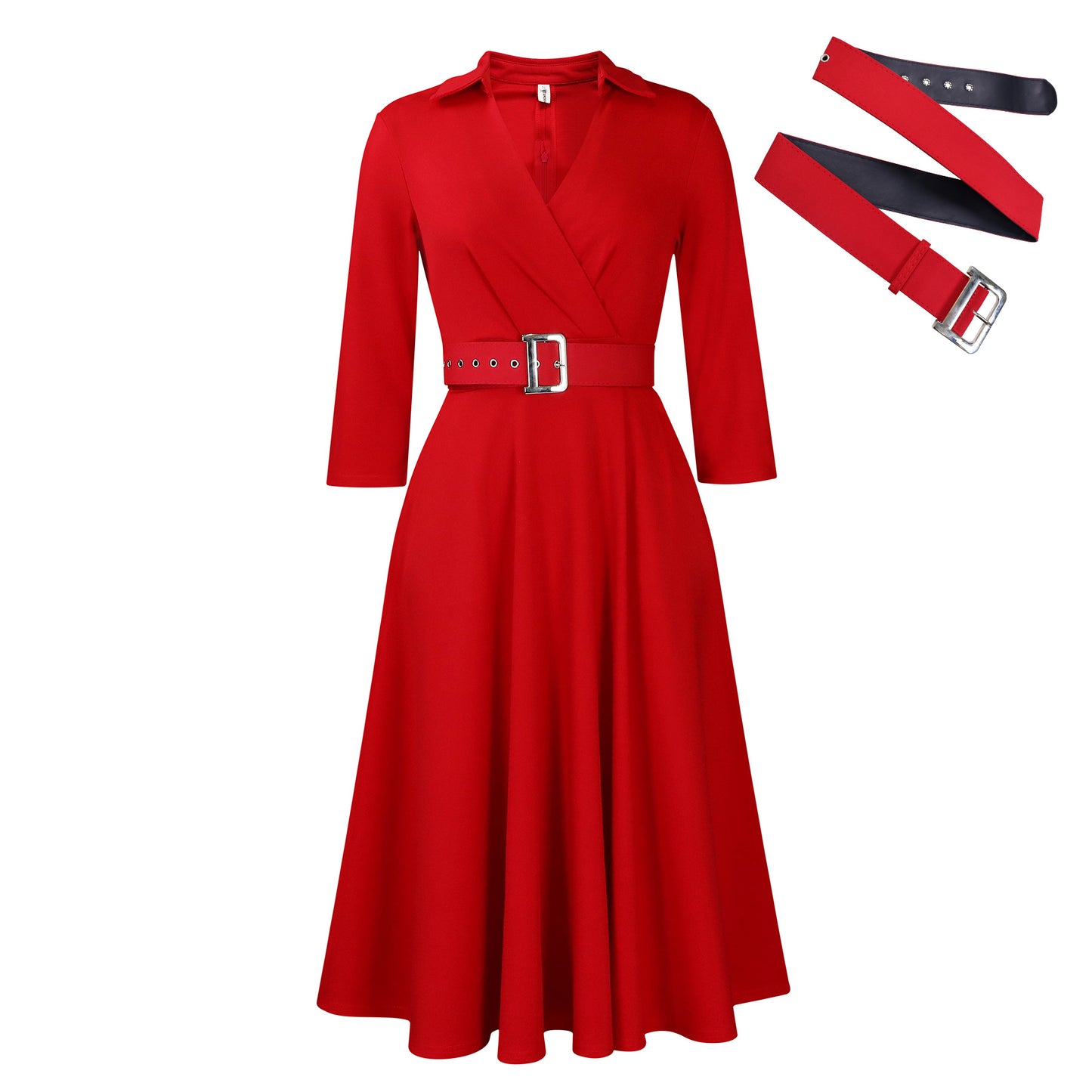 Women's Fashion Polo Collar Solid Color High Waist Dresses