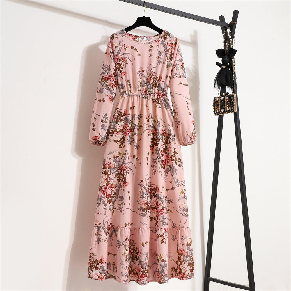 Spring Floral Chiffon Waist-controlled Slimming Long Dresses