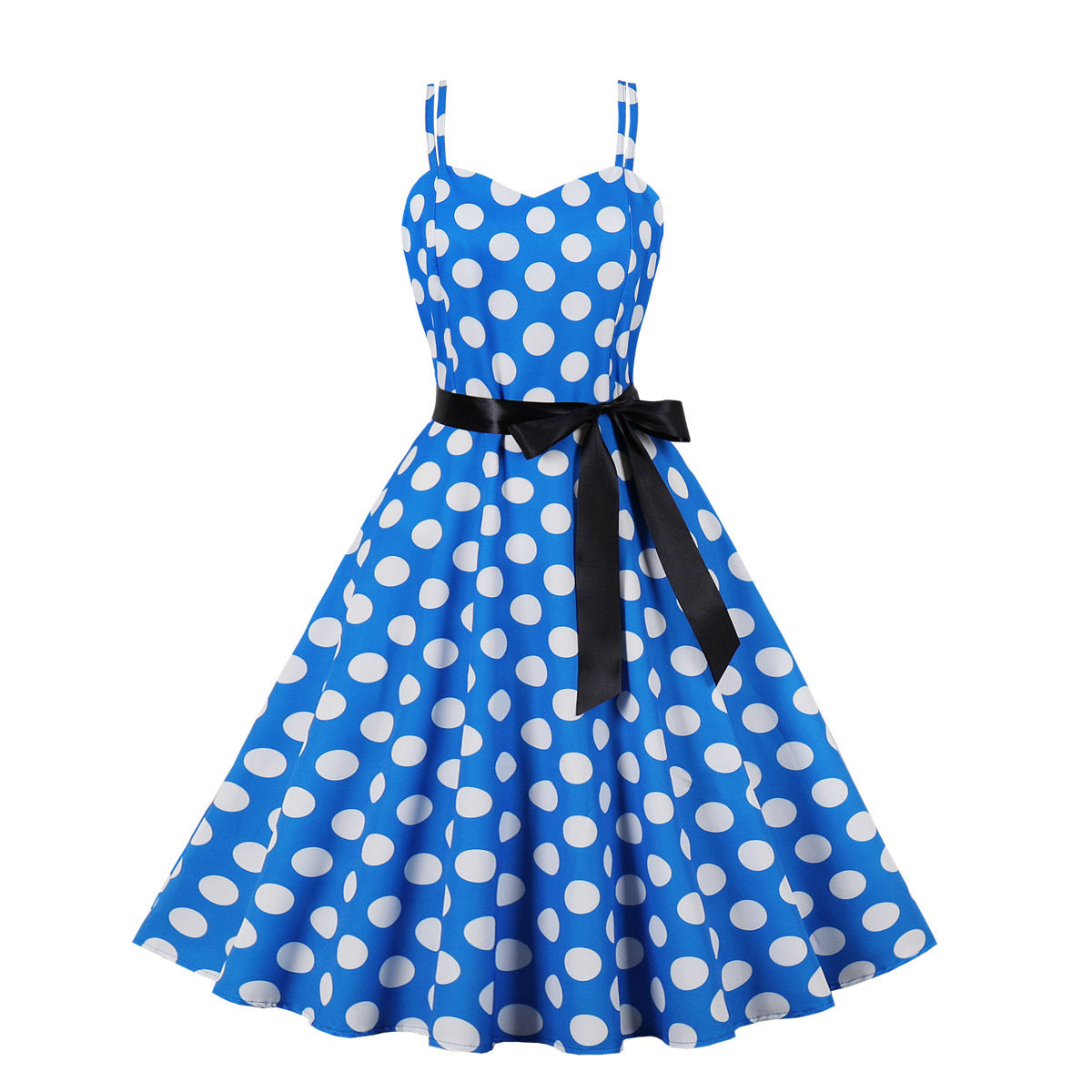 Women's Dot Dress Retro Big Swing Suspender Dresses