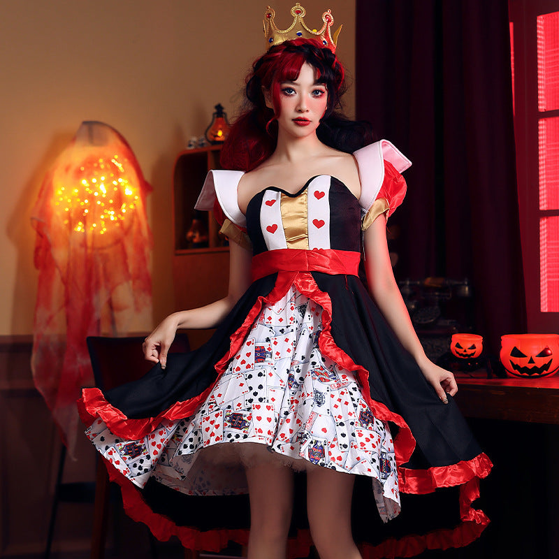 Robe imprimée Red Queen Poker Alice au pays des merveilles Peach Costumes