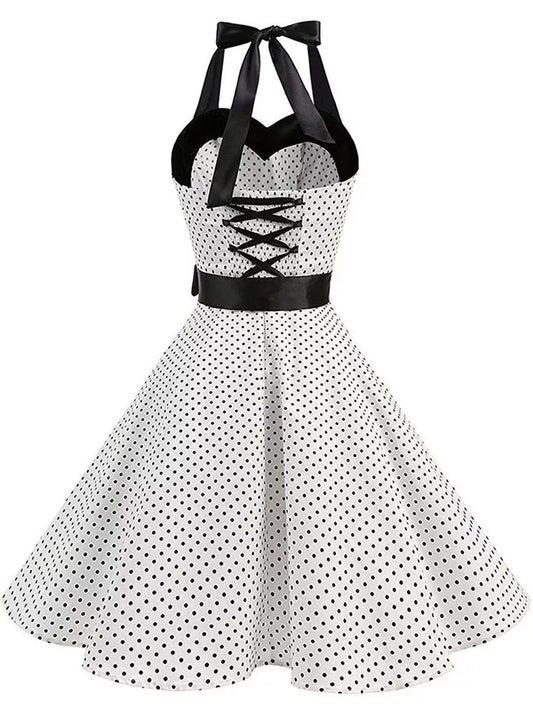 Dots Retro Sexy Bandeau Slim-fit Halter Dresses