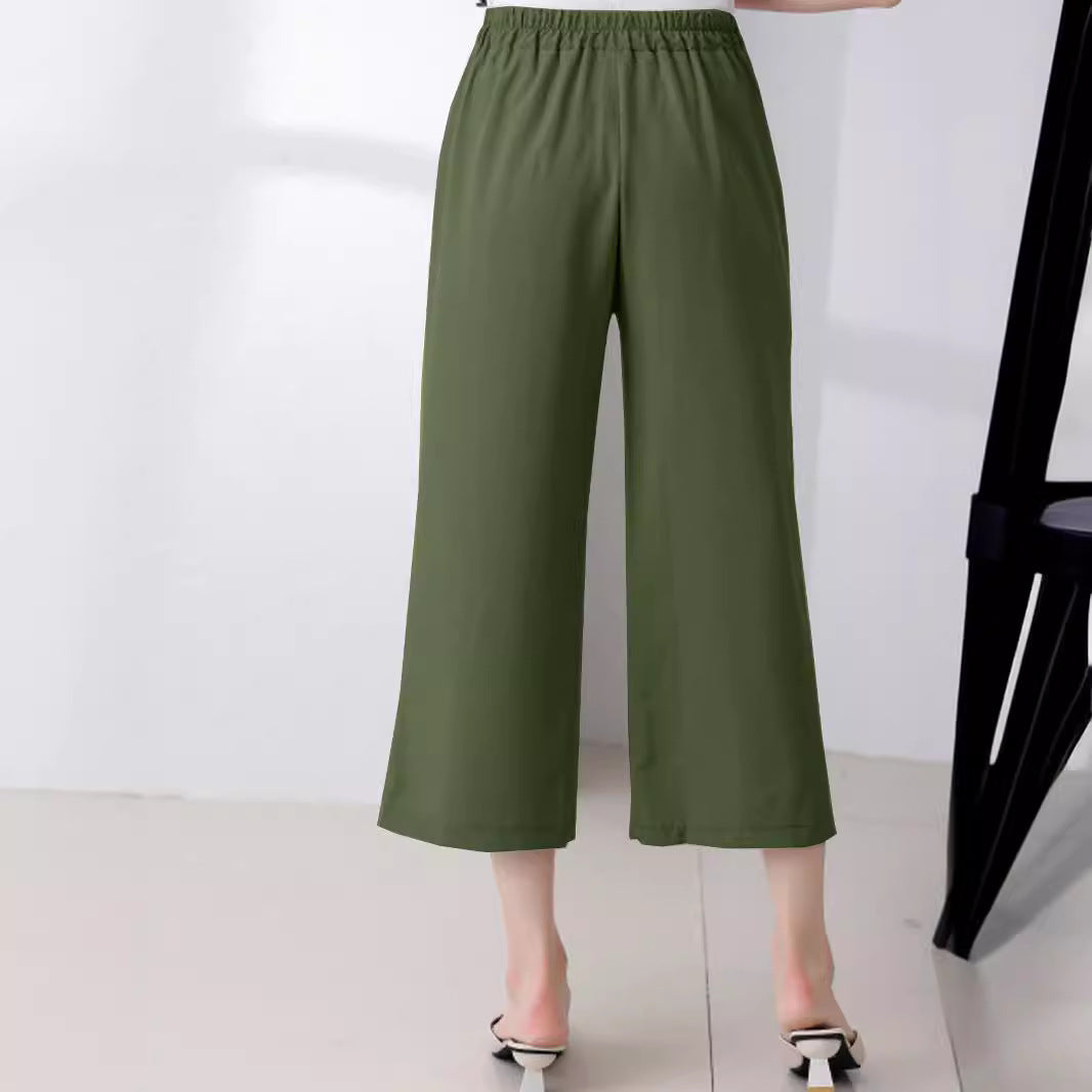 Pantalon fin taille haute élastique court pour femme