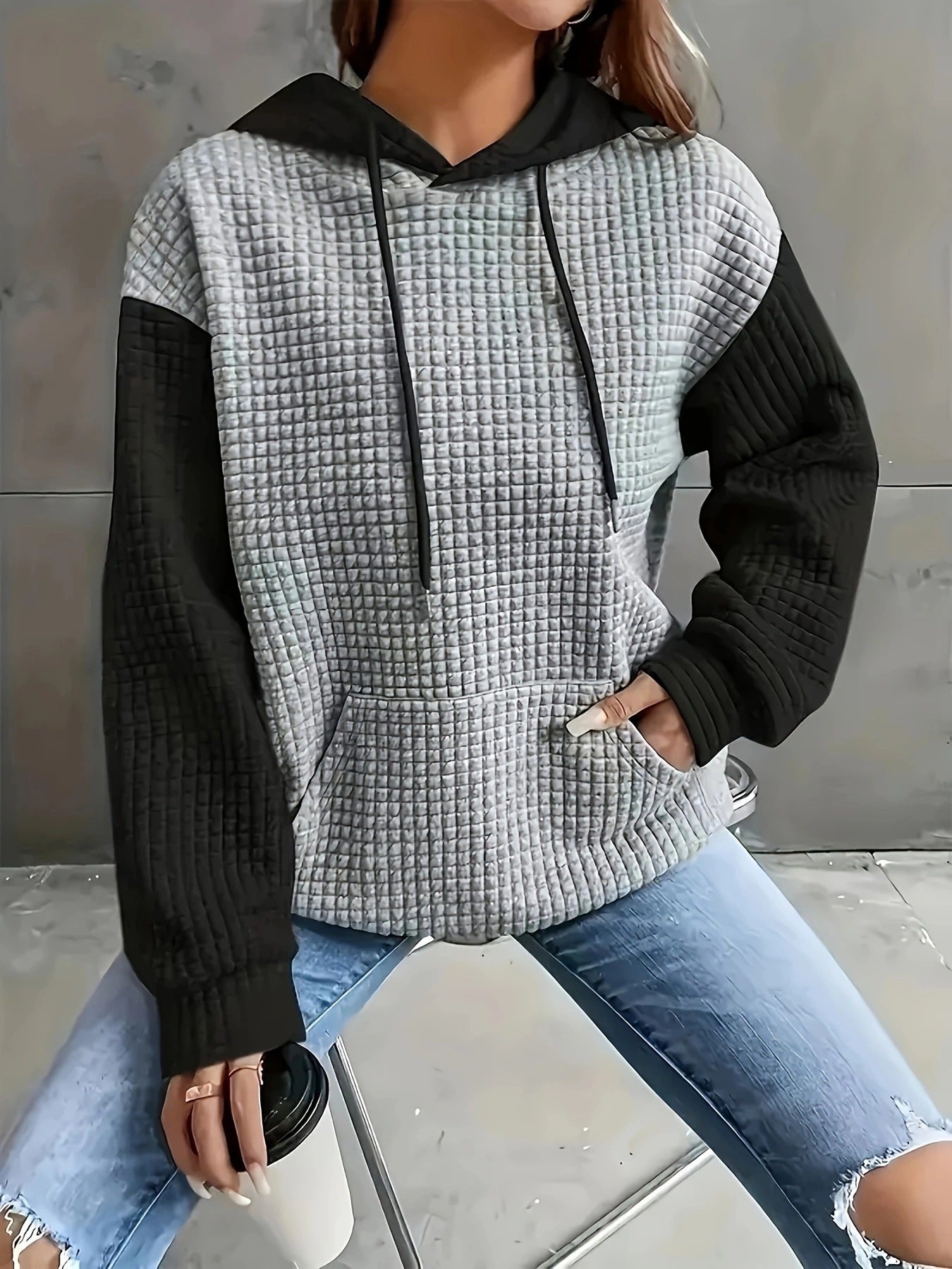 Women's Fashionable Wide Casual Loose Block Splicing Pullover Sweaters