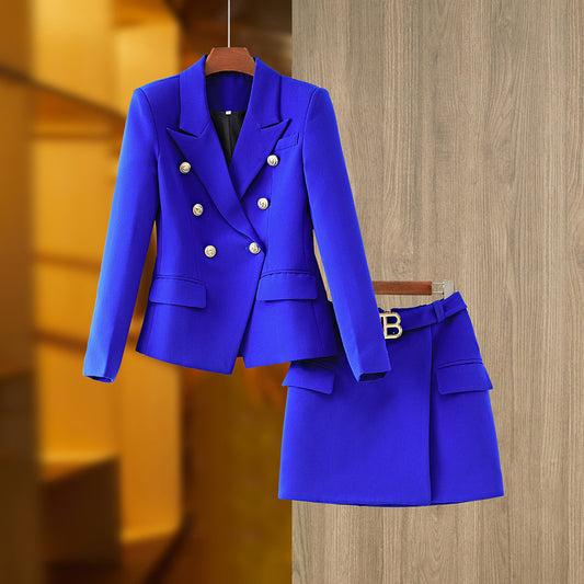 Dark Blue Buckle Commuting Style Dress Skirts