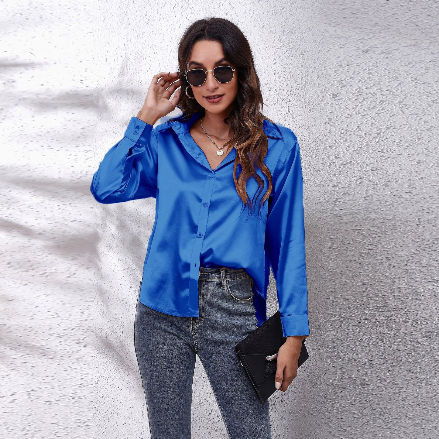 Women's Fashion Attractive Satin Shirt Long-sleeved Blouses