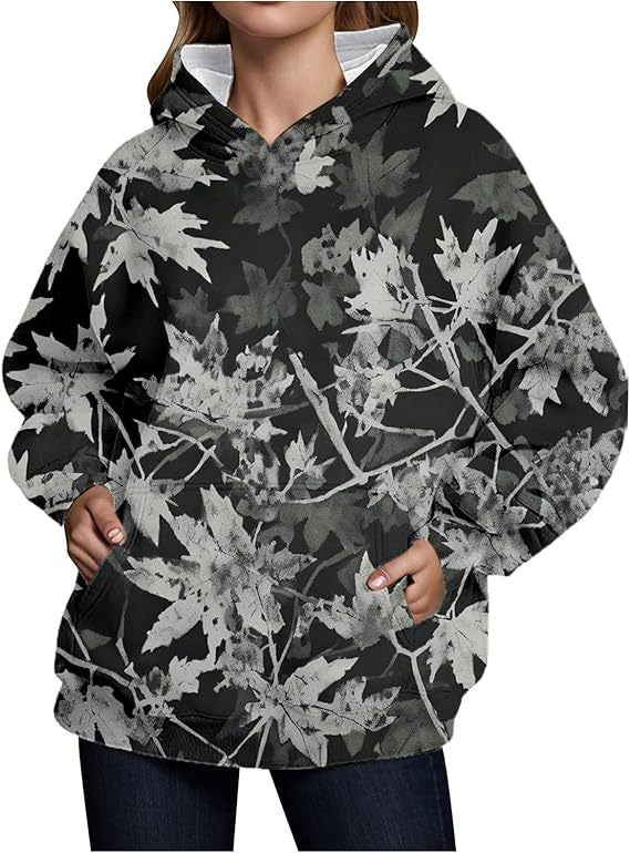 Women's Camouflage Hoodie Maple Leaf Print Oversized Sweaters