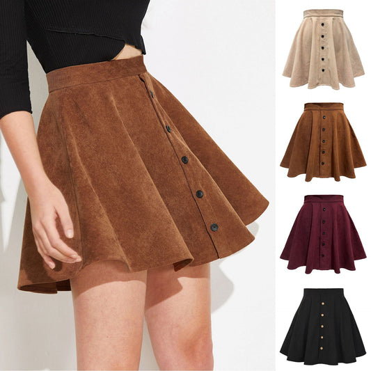 Women's Solid Color Corduroy Fashion Sweet Single Button High Skirts