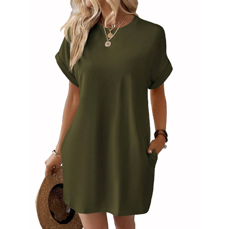 Women's Solid Color Round Neck Loose Sleeve Dresses