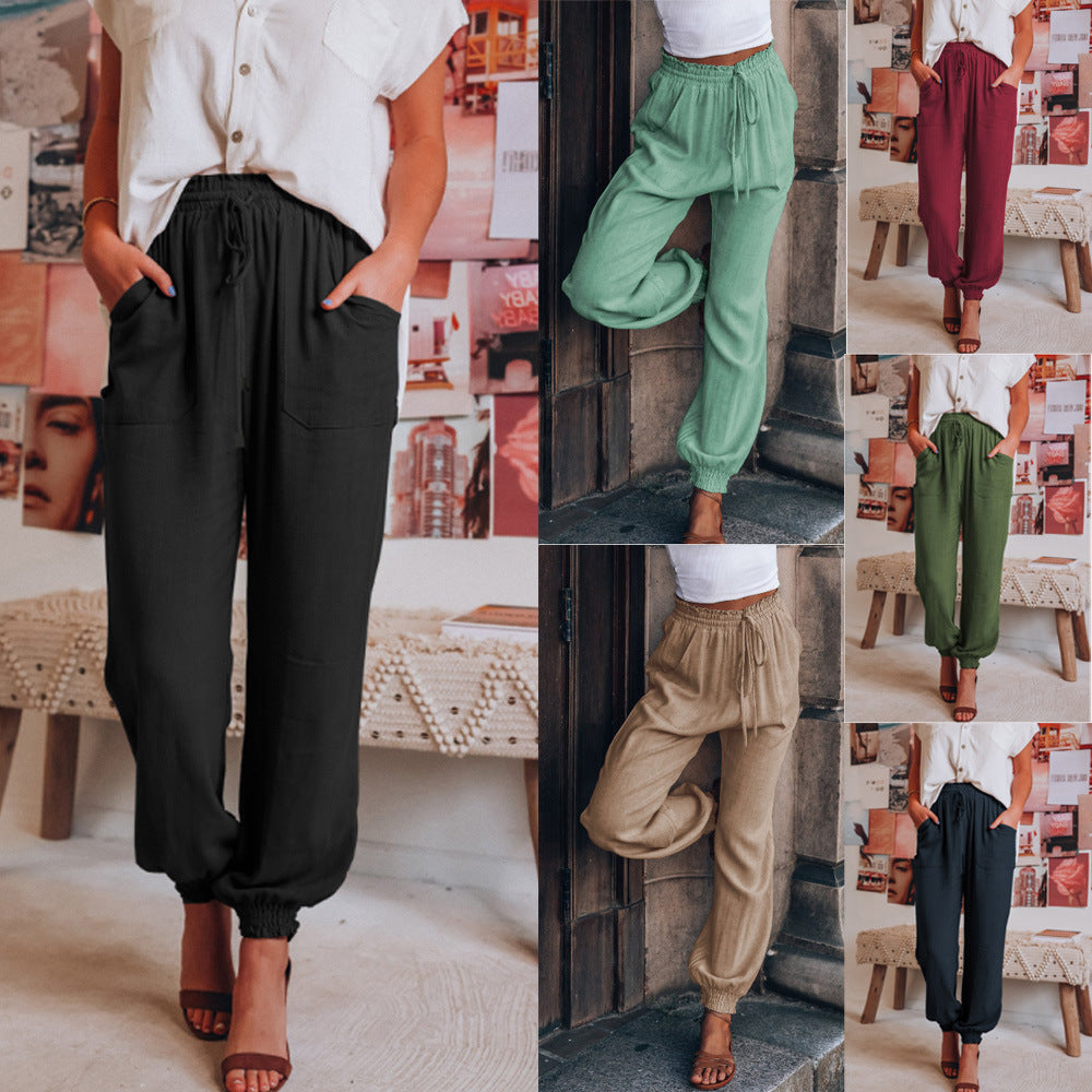 Pantalon confortable et décontracté en rayonne pour femme Pantalon à cordon de serrage tendance