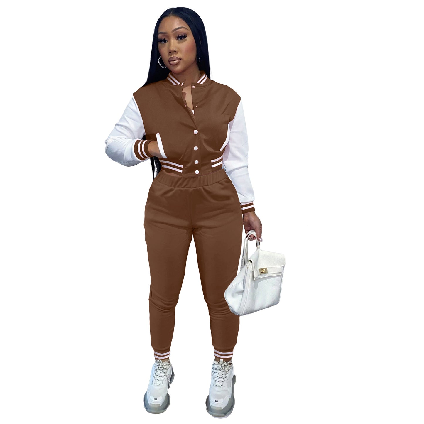 Women's Color Single-breasted Stitching Long Sleeve Uniform