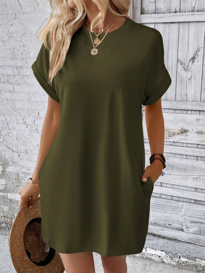 Casual Solid Color Batwing Sleeve Invisible Dresses