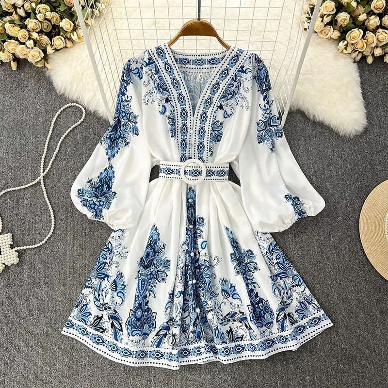 Women's Autumn Fashionable Long-sleeved Bohemian Printed Dress Dresses