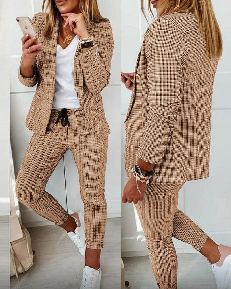 New Women's Beautiful Fashion Plaid Casual Suits