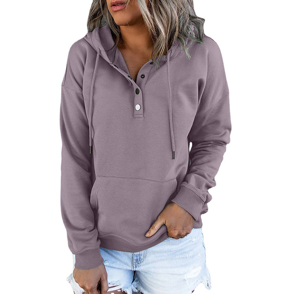 Women's Sleeve Loose Casual Hooded Drawstring Pocket Sweaters